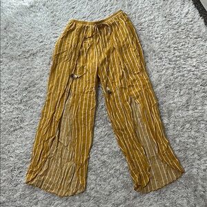 Mustard Yellow Striped Sheer Pants